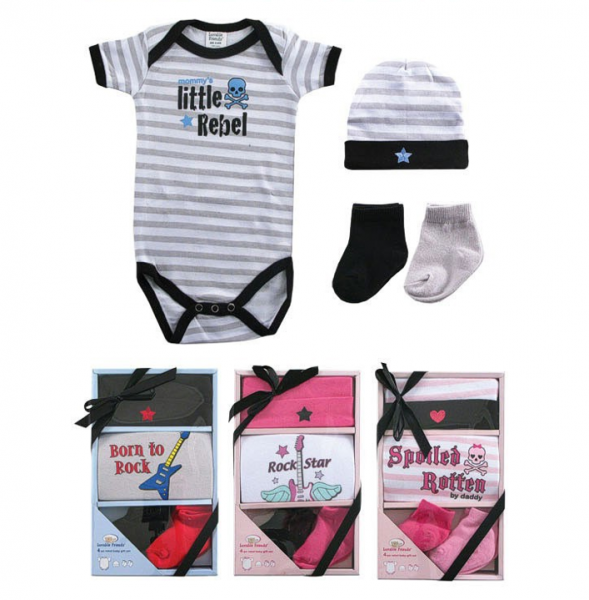 Luvable Amigos 4 peças Rebel bebê Gift Set, Body & Cap ,0-6M